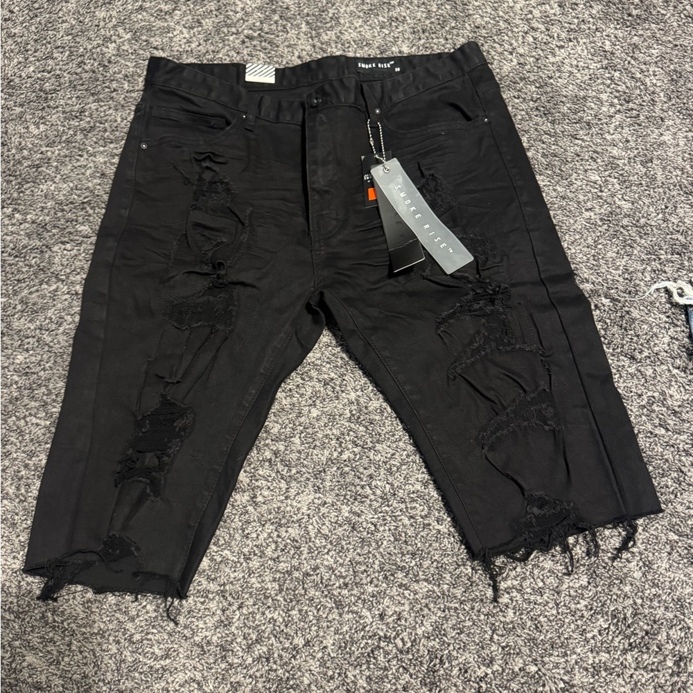 Black Distressed Jean Shorts with Frayed Hem